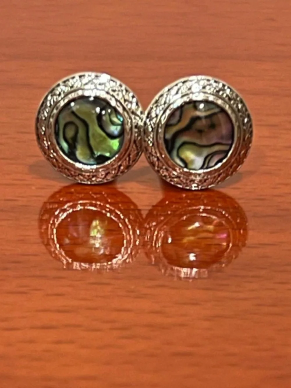Natural Abalone Shell Stainless Steel Cufflinks set in Textured Frame - 1 Set
